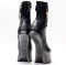 Fetish Ankle Padlock Heel-Less Platforms - Black with Silver Hoof