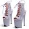 Peep Toe Stiletto Heels Platforms Lace Up Side Zipper Summer Boots Sandals  - LightPurple Fabric