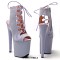 Peep Toe Stiletto Heels Platforms Lace Up Side Zipper Summer Boots Sandals  - LightPurple Fabric