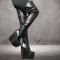 Round Toe Over The Knees Thigh Highs Gothic Wedges Platforms Boots - Black Faux Leather