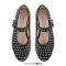 Round Toe Mary Janes Rhinestones Retro Flats - Black Faux Leather