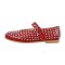 Round Toe Mary Janes Rhinestones Retro Flats - Red Faux Leather