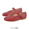 Round Toe Mary Janes Rhinestones Retro Flats - Red Faux Leather