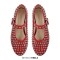 Round Toe Mary Janes Rhinestones Retro Flats - Red Faux Leather