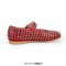 Round Toe Mary Janes Rhinestones Retro Flats - Red Faux Leather