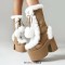 Round Toe Patchwork Fur Lace Up Cute Wool Balls Platforms Chunky Heels Knee Highs Boots - Camel Tan Flock