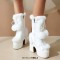 Round Toe Patchwork Fur Lace Up Cute Wool Balls Platforms Chunky Heels Knee Highs Boots - White Flock