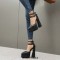Pointed Toe Ankle Buckle Double Straps Platforms Chunky Heels Sandals - Black Faux Leather