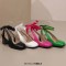 Square Toe Chunky Heels Slingback Ankle Lace Sandals - Green Faux Leather