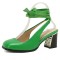 Square Toe Chunky Heels Slingback Ankle Lace Sandals - Green Faux Leather