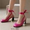 Square Toe Chunky Heels Slingback Ankle Lace Sandals - Rose Faux Leather