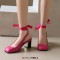 Square Toe Chunky Heels Slingback Ankle Lace Sandals - Rose Faux Leather