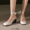 Square Toe Chunky Heels Slingback Ankle Lace Sandals - White Faux Leather