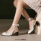 Square Toe Chunky Heels Slingback Ankle Lace Sandals - White Faux Leather