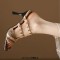 Square Open Toe Snake Print T Straps Rivets High Heels Sandals Slippers - Apricot Faux Leather