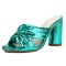 Peep Toe Snake Print Chunky Heels Knotted Slippers Sandals - Green Faux Leather