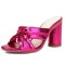 Peep Toe Snake Print Chunky Heels Knotted Slippers Sandals - Rose Faux Leather