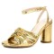 Peep Toe Snake Print Chunky Heels Knotted Ankle Buckle Straps Sandals - Gold Faux Leather