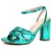 Peep Toe Snake Print Chunky Heels Knotted Ankle Buckle Straps Sandals - Green Faux Leather