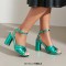 Peep Toe Snake Print Chunky Heels Knotted Ankle Buckle Straps Sandals - Green Faux Leather
