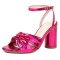 Peep Toe Snake Print Chunky Heels Knotted Ankle Buckle Straps Sandals - Rose Faux Leather