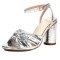Peep Toe Snake Print Chunky Heels Knotted Ankle Buckle Straps Sandals - Silver Faux Leather