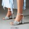 Peep Toe Snake Print Chunky Heels Knotted Ankle Buckle Straps Sandals - Silver Faux Leather