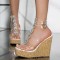 Peep Toe Ankle Buckle Straps Platforms Wedges Rhinestones Cork Summer Sandals - Gold PVC