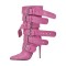 Pointed Toe Stiletto Heels Belt Buckle Straps Side Zipper Ankle Highs Punk Boots - Pink Faux Leather
