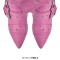 Pointed Toe Stiletto Heels Belt Buckle Straps Side Zipper Ankle Highs Punk Boots - Pink Faux Leather