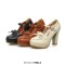 Round Toe Cuban Heels Mary Janes Platforms Bowknot Oxford Loafer Pumps - Beige Faux Leather