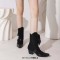 Pointed Toe Patchwork Ankle Highs Lace Up Chunky Heels Printed Fabric Belt Buckle Cowboy Boots - Black Patent