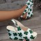 Peep Toe Back Buckle Straps Platforms Wedges Flower Summer Sandals - Green Faux Leather