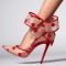 Pointed Toe Stiletto Heels Polka Dots Mesh Pumps - Red Lace