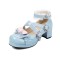 Round Toe Ankle Buckle Cross Buckle Straps Bowknot Chunky Heels Lolita Pumps - Blue Patent