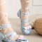 Round Toe Ankle Buckle Cross Buckle Straps Bowknot Chunky Heels Lolita Pumps - Blue Patent