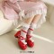 Round Toe Ankle Buckle Cross Buckle Straps Bowknot Chunky Heels Lolita Pumps - Red Patent