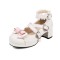 Round Toe Ankle Buckle Cross Buckle Straps Bowknot Chunky Heels Lolita Pumps - White Patent