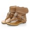 Vintage Style Open Toe Flip Flops KneeHighs Flats Summer Boots Sandals - Khaki Faux Leather