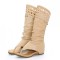 Vintage Style Open Toe Flip Flops KneeHighs Flats Summer Boots Sandals - Beige Faux Leather