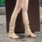 Vintage Style Open Toe Flip Flops KneeHighs Flats Summer Boots Sandals - Beige Faux Leather