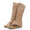 Vintage Style Open Toe Flip Flops KneeHighs Flats Summer Boots Sandals - Khaki Faux Leather