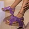 Peep Toe Back Buckle Straps Platforms Wedges Glitters Cork Summer Sandals - Purple Microfiber