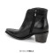 Pointed Toe Side Zipper Chunky Heels Ankle Western Cowgirl Boots - Black Faux Leather