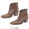 Pointed Toe Side Zipper Chunky Heels Ankle Western Cowgirl Boots - Brown Faux Leather