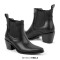Pointed Toe Side Zipper Chunky Heels Ankle Chelsea Boots - Black Faux Leather