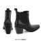Pointed Toe Side Zipper Chunky Heels Ankle Chelsea Boots - Black Faux Leather