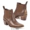 Pointed Toe Side Zipper Chunky Heels Ankle Chelsea Boots - Brown Faux Leather