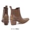 Pointed Toe Side Zipper Chunky Heels Ankle Chelsea Boots - Brown Faux Leather