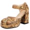 Round Toe Ankle Buckle Straps Chunky Heels Dorsay Snake Print Sandals - Yellow Faux Leather